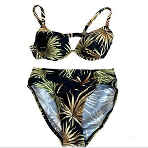 Ocean Dream black green tropical leaf bikini size 8
